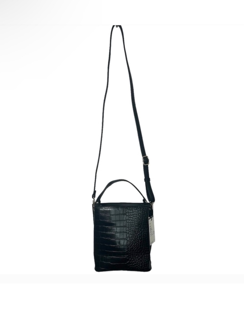 AOTA Elena Vegan Black Faux Croc Embossed Bucket Crossbody Bag - Picture 10 of 15
